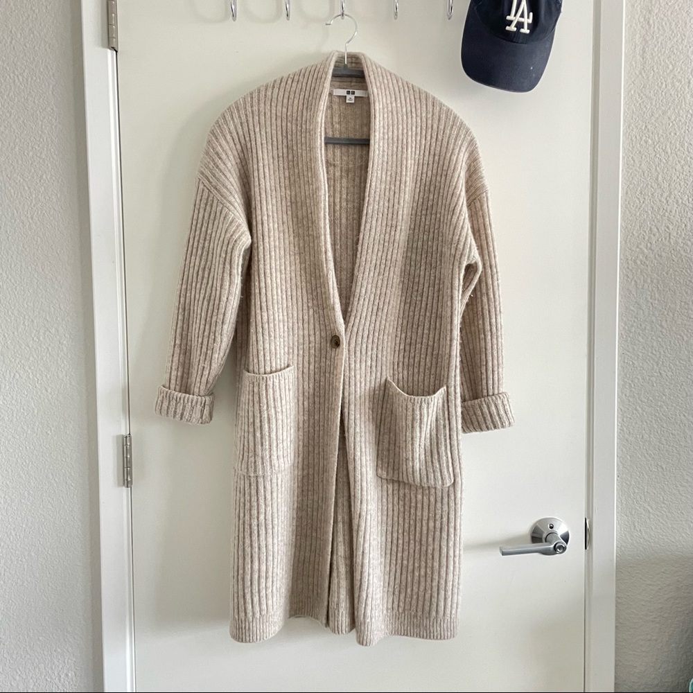 Uniqlo 100% Wool Ribbed Knit Coat